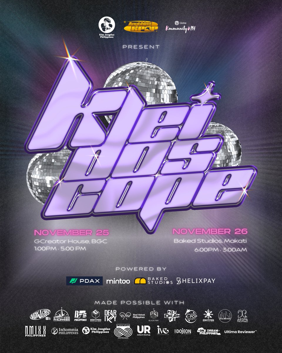 kimjongdaeph21's tweet photo. Kim Jongdae Philippines presents K-Leidoscope 2023 ✨

Waving at K-fans to come celebrate all things Hallyu!🫰🏻

🤝Co-organized by @anythingkpopmnl and Globe Kmmunity PH

⚡️Powered by: @pdaxph, @mintoo_ph, Baked Studios, and @helix_creators https://t.co/SRQrEEkgOd