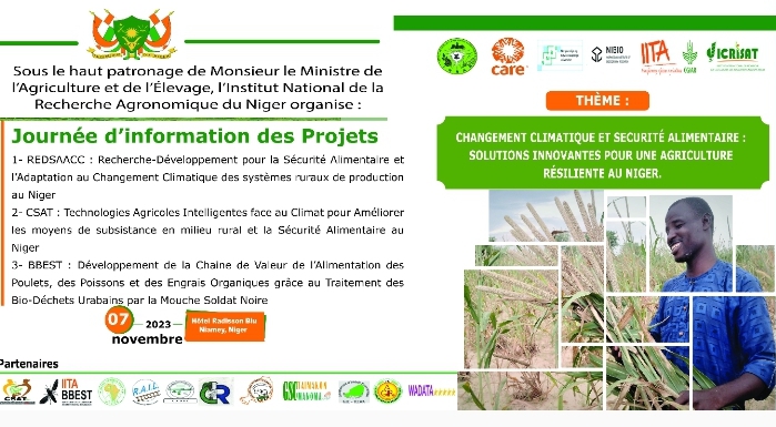 Journée d’information des Projets de Recherche- Développement sur l’adaptation aux changements climatiques et la Sécurité Alimentaires et nutritionnelle, finances par le Royaume de Norvège au Niger #REDSAACC #CSAT #BBEST le 7/11/23 à l'Hôtel Radisson Blu de Niamey #INRAN