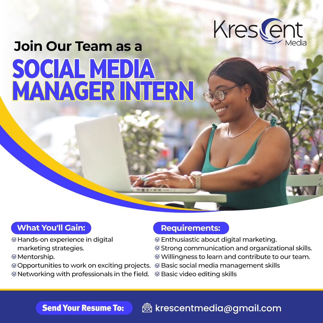 BeyondBananaske's tweet photo. We are hiring!!

We are looking for a social media intern. To apply send your resume to krescentmedia@gmail.com

#socialmediamanager #digitalmarketingservices #IkoKaziKE #internships #socialmediaagency #socialmediatraining https://t.co/PYPtQQGQkt