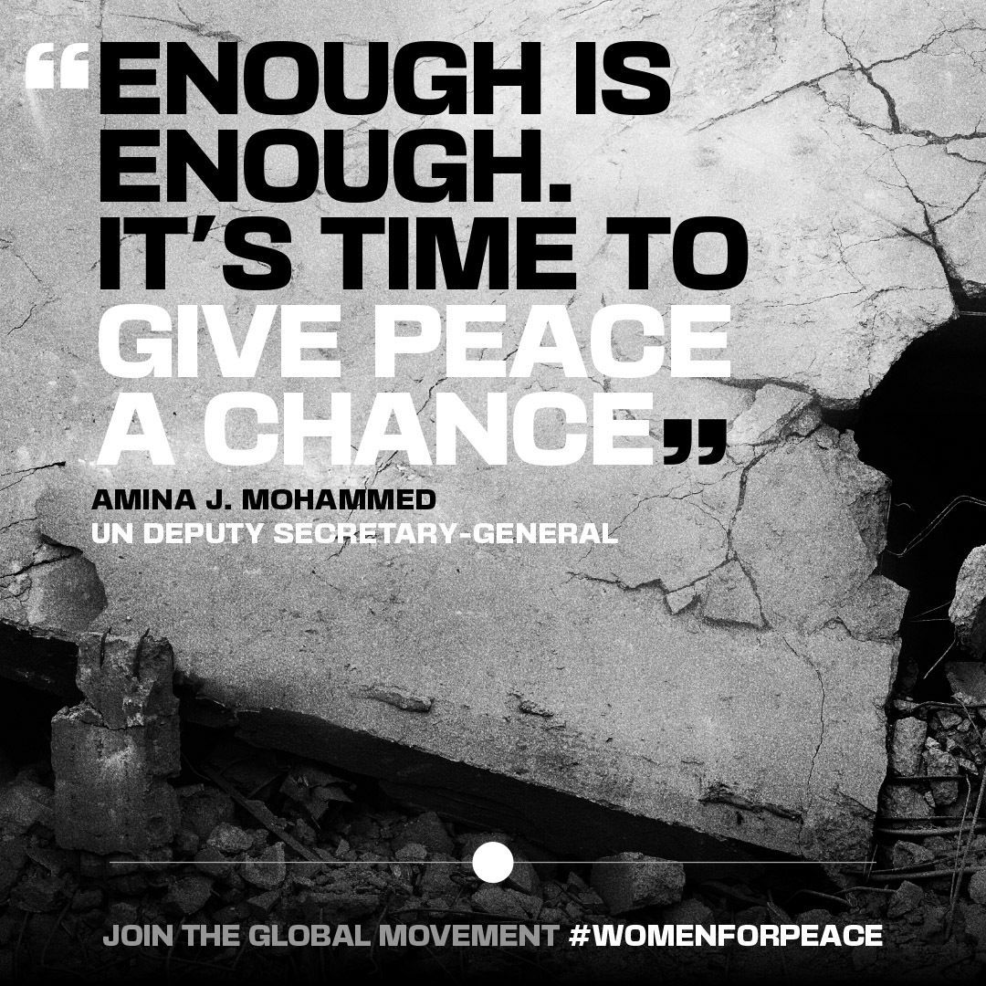Women leaders around the world are amplifying voices and leading the call to unite in solidarity for peace.

Join #WomenForPeace to say enough is enough, and to give peace a chance for the protection of civilians, especially women and children.