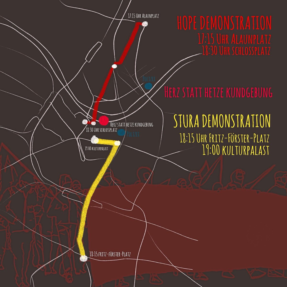Für das morgige Versammlungsgeschehen haben wir euch gemeinsam mit dem <a href="/StuRaTUD/">StuRa TU Dresden 🇪🇺</a> und der <a href="/SeebrueckeDD/">Seebrücke Dresden</a> noch eine Demokarte vorbereitet!
#dd0611