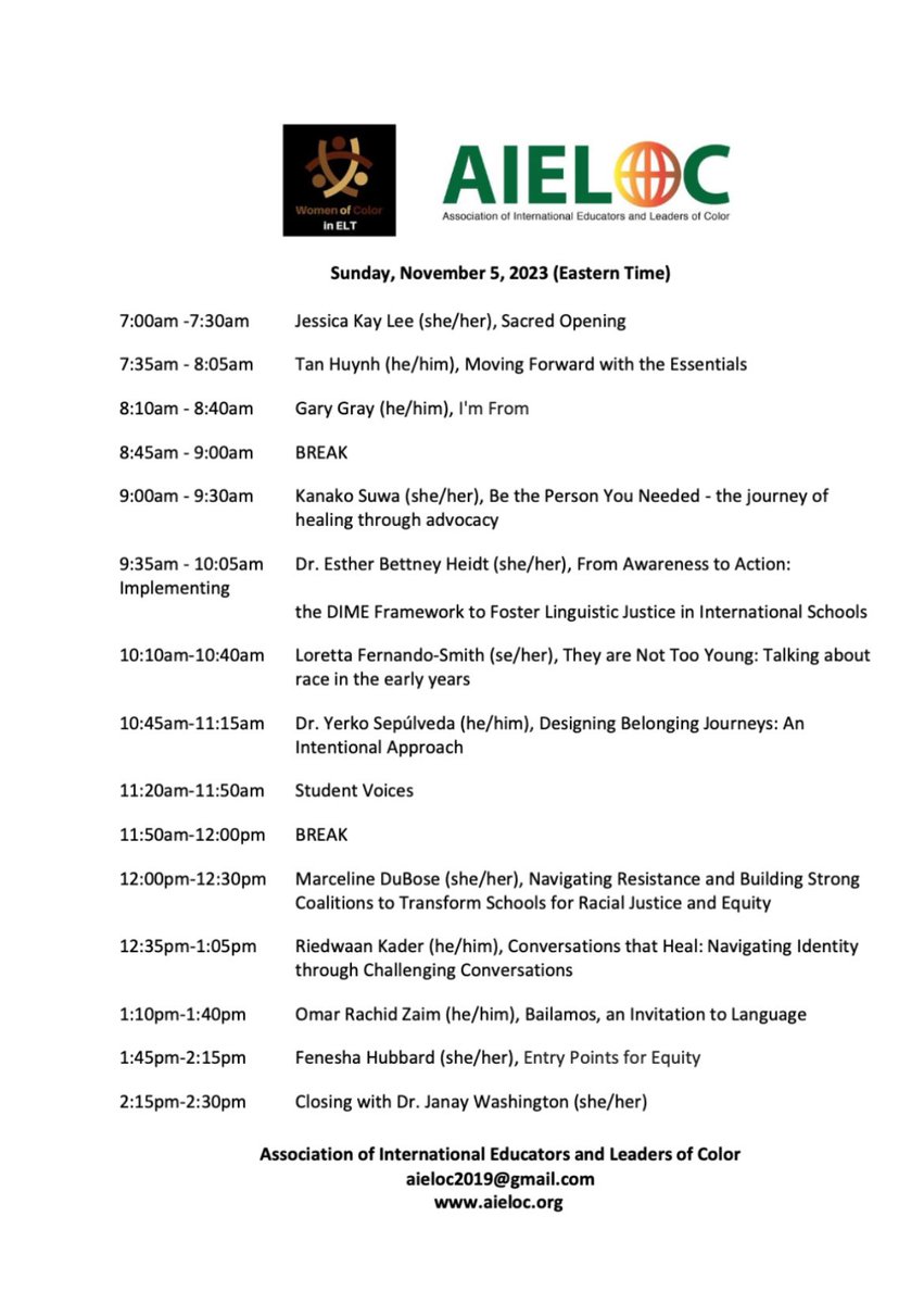 We look forward to the AIELOC and <a href="/WOCinELT/">Women of Color in ELT</a> Virtual Conference today starting at 7am EST

aieloc.org/aieloc-and-wom… #intlELOC #WOCinELT
