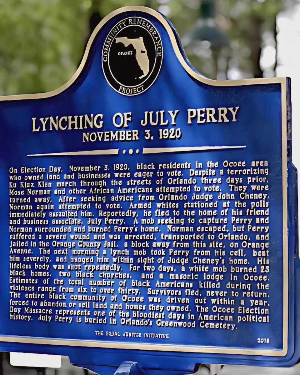 103 years ago on November 2-3, during Election Day in 1920, the single bloodiest day in modern America political history happened, The Ocoee Massacre. A black man attempted to vote & the Ku Klux Klan responded with rampage that led to the exile/death of every black person that