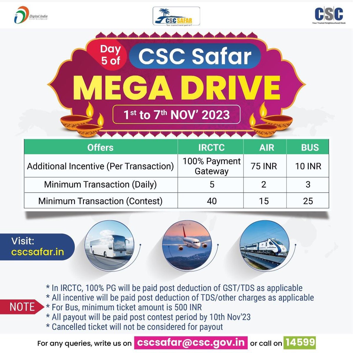 ibrahim1683's tweet photo. Day 4 of CSC Safar Mega Drive - From 1st to 7th
Visit: https://t.co/rWyrQkjLCK
For any queries, 
cscsafar@csc.gov.in or call on 14599.

#CSC #DigitalIndia #CSCSafarMegaDrive #MegaDrive #FestiveOffer #FestiveSeason #CSCSafar #FinancialInclusion #CSCTravelServices #CSCSafarDrive https://t.co/IDkoJKqv02