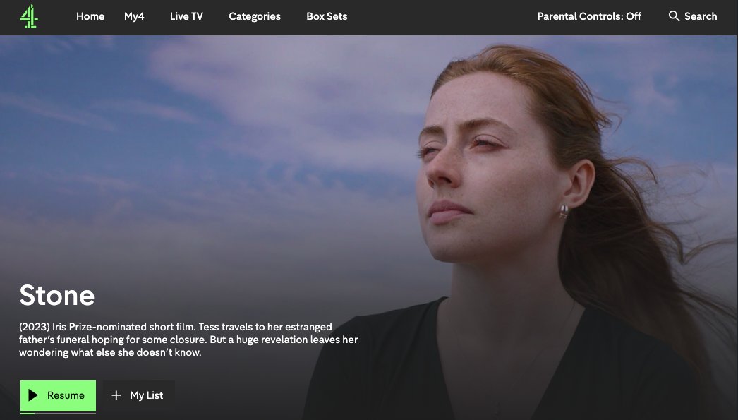 Stone is now avail to watch on All 4! Very proud and grateful to have been a part of telling this incredibly poignant, nuanced, and important story written by our incredible <a href="/JakeGraf1/">Jake Graf</a> 

fuck transphobia, spread love, tell more queer stories x

channel4.com/programmes/sto…