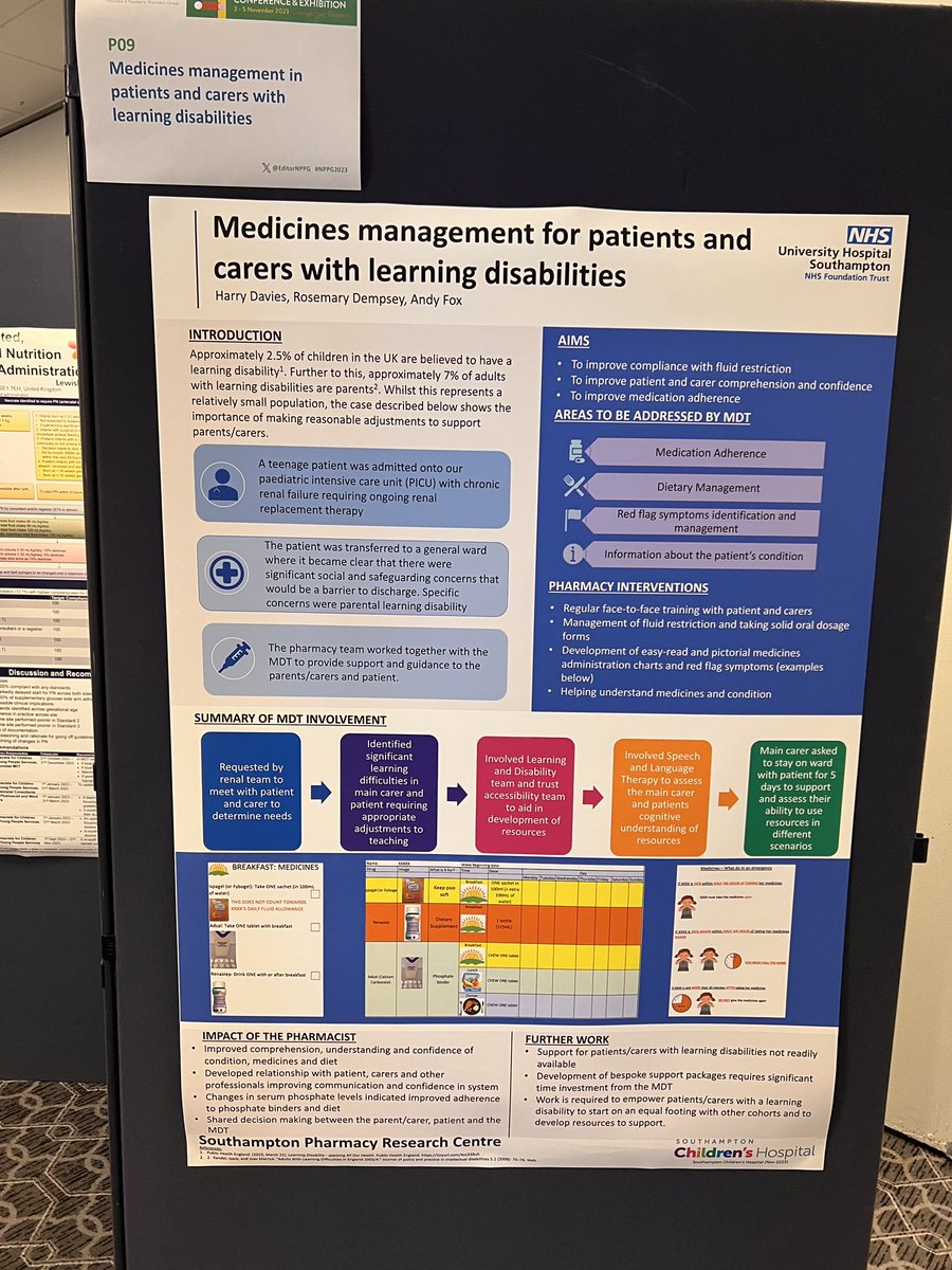 NPPG (@editornppg) on Twitter photo Congratulations to Harry Davies and colleagues <a href="/SotonChildHosp/">Southampton Children's Hospital</a> for Best Poster on Medicines Management for patients and caters with learning disabilities #NPPG2023 Congratulations to Harry Davies and colleagues <a href="/SotonChildHosp/">Southampton Children's Hospital</a> for Best Poster on Medicines Management for patients and caters with learning disabilities #NPPG2023