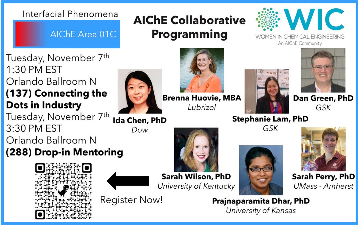 AIChEInterface's tweet image. Reminding everyone at #AIChE2023 @ChEnected about the collaborative programming happening between @AIChEInterface and @aichewic!

Interested in #mentorship and #growth? Come to our &quot;Connecting the Dots&quot; and Drop in Mentoring Programs on Tuesday!

RSVP: forms.gle/3D6z59kGfbB8Y7…