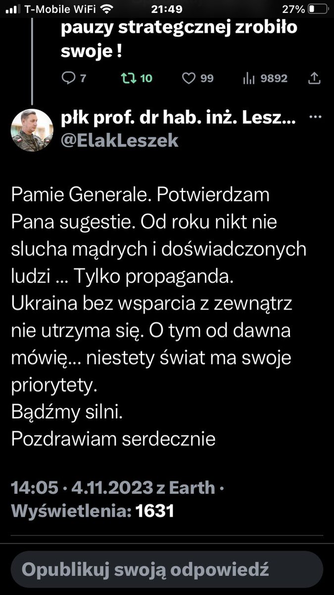 Te słowa są dla mnie największa nagrodą, bo wypowiada je autorytet wojskowy🇵🇱profesor i oficer z nietuzinkowym dorobkiem naukowym, wzbogacającym dorobek Polskiej Sztuki Wojennej🇵🇱i kształtujący wiedze i praktykę najwyższych kadr dowódczych i sztabowych WP🇵🇱❣️