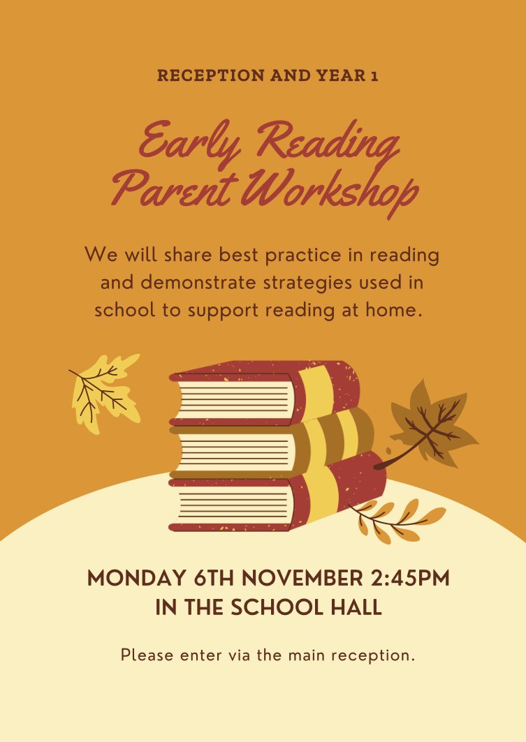 We look forward to seeing you at our Early Reading Workshop tomorrow. This is for parents and carers with children in reception and year 1. 📚 #newbooks #cheshamprimary