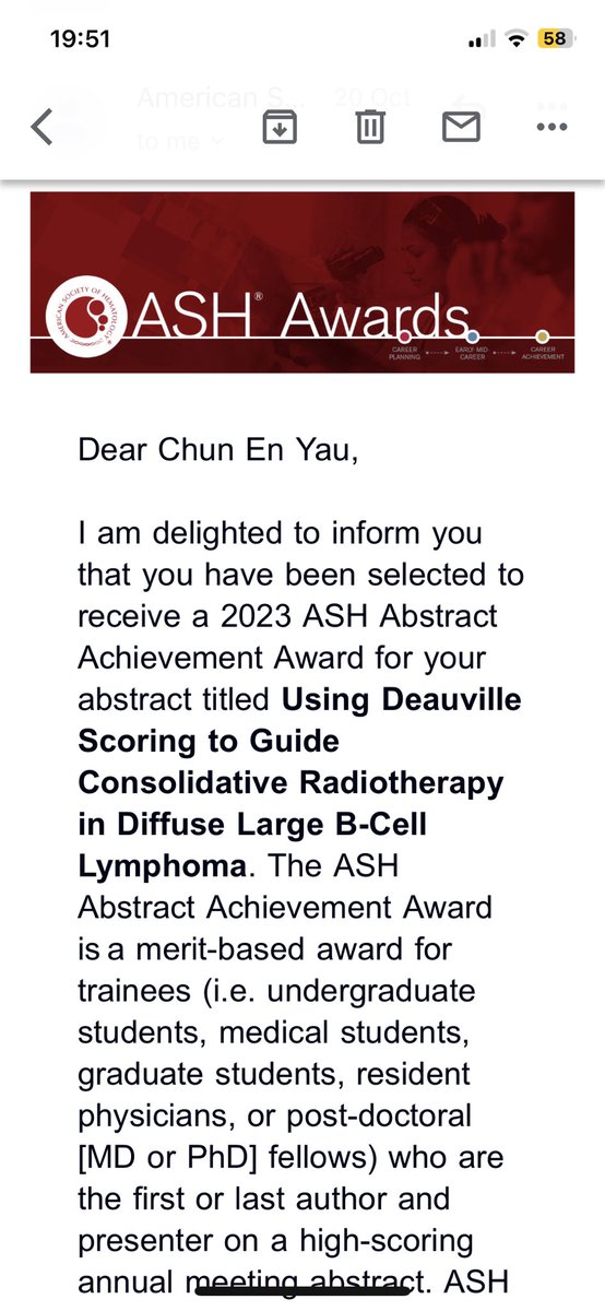 Very grateful to have the opportunity to share our work on using Deauville Scoring in DLBCL patients at the upcoming ASH 2023 Conference :) Many thanks to partner in crime <a href="/ChenEe1999/">Chen Ee Low</a> and <a href="/JB_Chiang/">Jianbang Chiang</a> for the guidance :) Thankful for  the #ASH23 achievement award funding too!