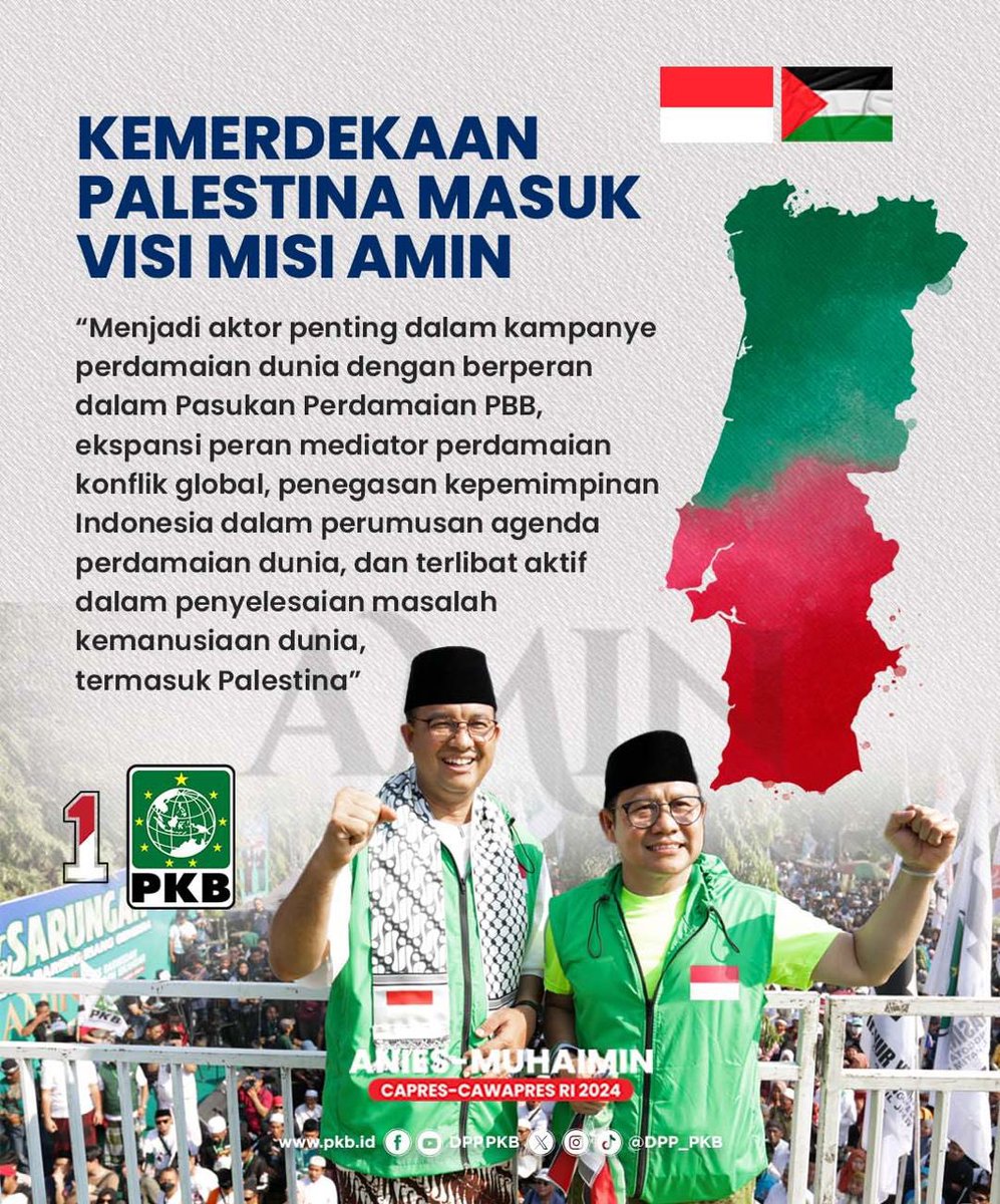 PldRoma's tweet photo. Kita butuh Kepemimpinan yg siap totalitas membantu kemerdekaan Palestina dari biasa zionis israel. Dan itu ada di capres dan cawapres 2024 yaitu Pasangan AMIN.
#AMINForFreePalestine
#AnisMuhaimin2024
@cakiminNOW
#DPP_PKB https://t.co/WRbxuQ803h