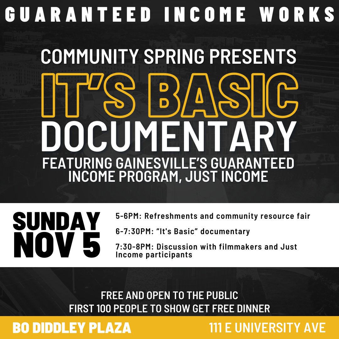 SouthernLegal's tweet photo. Today is the day! We are so excited to be tabling during the Community Resource
Fair at the "It's Basic" Screening. Come say hi and discover Gainesville's guaranteed
income program, #JustIncome, and see the impact guaranteed income makes on
lives. #ItsBasic 

Why should you c ... https://t.co/t0UNydxn4m