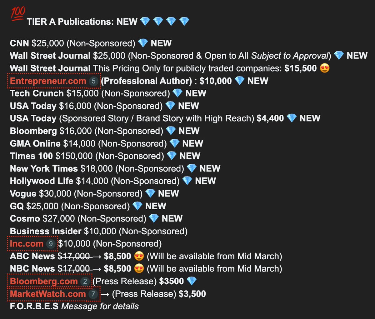 levelsio's tweet photo. Price list below to feature in any big news or tech publication via @indexsy https://t.co/T1VECVpZrK