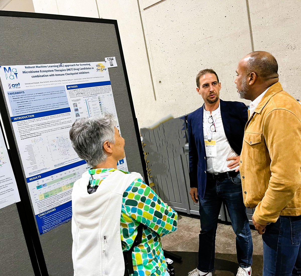 Presentation of the <a href="/MaaT_Pharma/">MaaT Pharma</a> AI platform at #SITC23. Excellent discussions with attendees curious about the microbiome possibilities to improve immunotherapy response. Special thx to Elsa and Antoine from <a href="/euranova/">Euranova</a> for their help!
#AI #microbiome #Immunotherapy