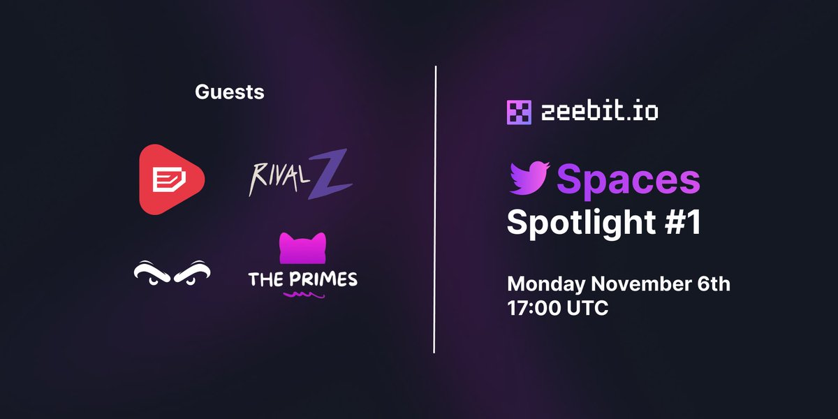 Get ready for the first Zeebit Megaspaces.🎲

Special Guests:
@Decod3rsNFT
<a href="/rivalznft/">Rivalz</a> 
<a href="/8626games/">8626: The Rain</a> 
@ThePrimesNFTs 

This will be a spaces to remember, don't miss out!👁️

x.com/i/spaces/1jMJg…