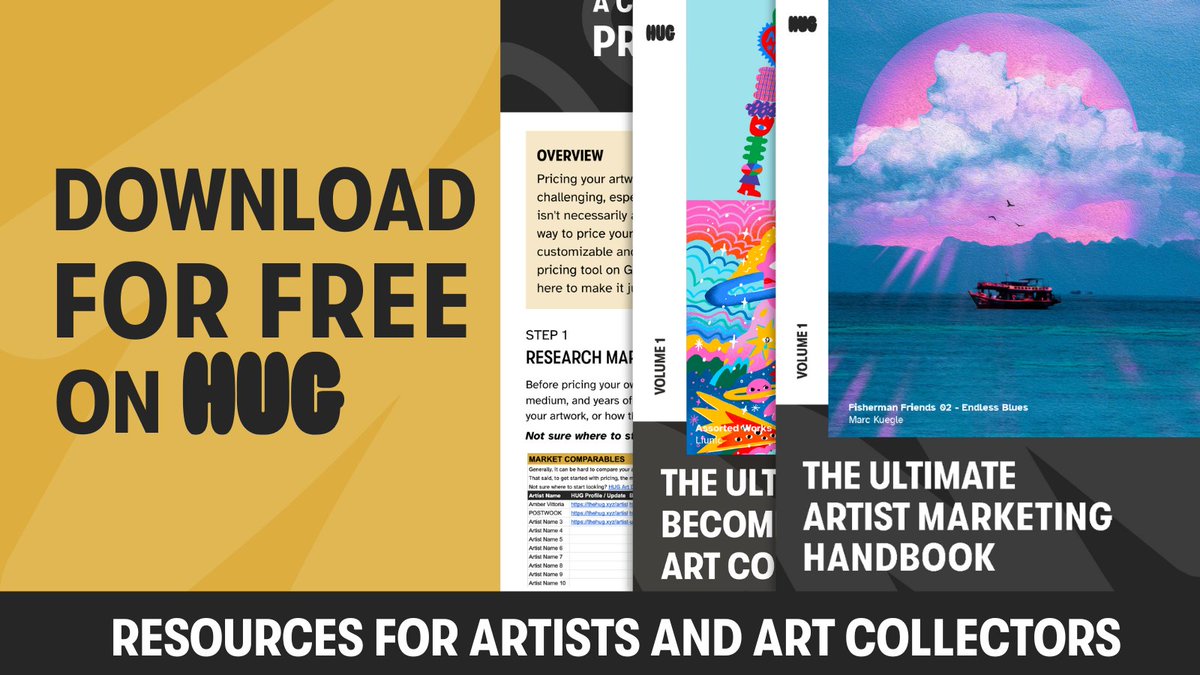 Our ✨FREE✨ resource library is officially live!

• Artist Marketing Handbooks
• The Art of Curation
• Art Pricing Calculator
• ...and more, with more to come!

Whether you're an artist, art lover, or endlessly curious— HUG is here to help you go from "IDK" to "IYKYK" ⤵️