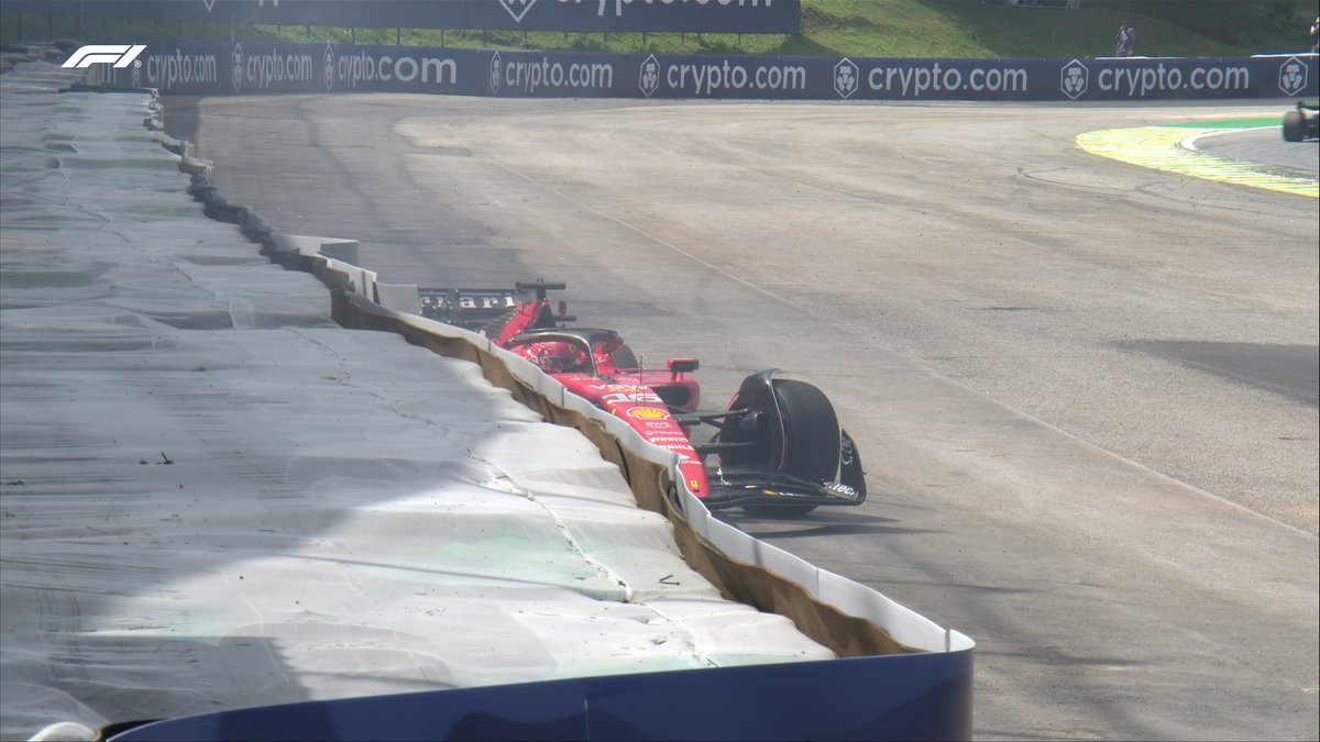 Drama before the start! 🤯 Leclerc has gone into the barriers on the formation lap #F1 #BrazilGP