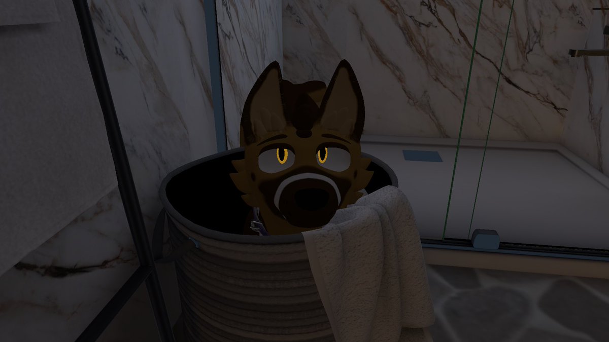 WereGshepPup's tweet photo. just a musky shepherd in a laundry basket wuff wuff #vrchat https://t.co/AhEtBY9MRq