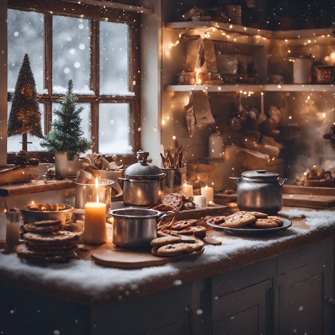 ✨ Step into a winter wonderland with this cozy vintage Christmas kitchen 🎄❄️ Let the sweet aroma of freshly baked cookies fill your home, as you watch the snowfall outside ❄️☕ #ChristmasKitchenVibes #CozyWinterDays