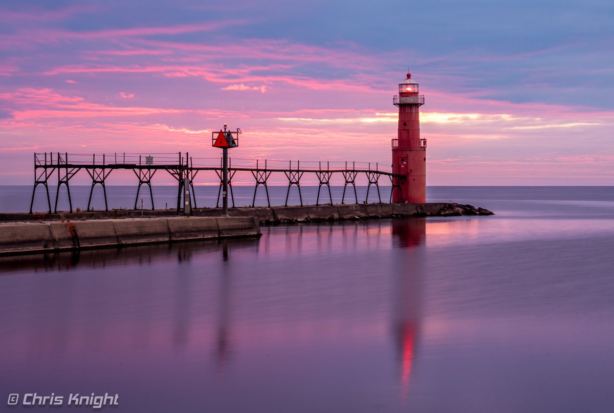 Sunrise this morning on Lake Michigan in Algoma Wisconsin at the Pierhead Light.