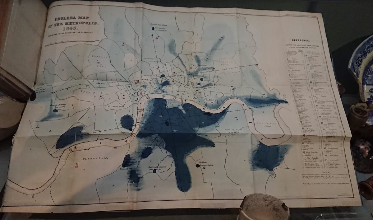 samwise_v's tweet photo. #30DayMapChallenge Day 5: Analog map. Not made a map for today but instead posting something I saw at a Museum of London exhibition a few years back - the Cholera Map of the Metropolis from 1849. Some vintage #healthGIS. https://t.co/xKyQT6mpuE