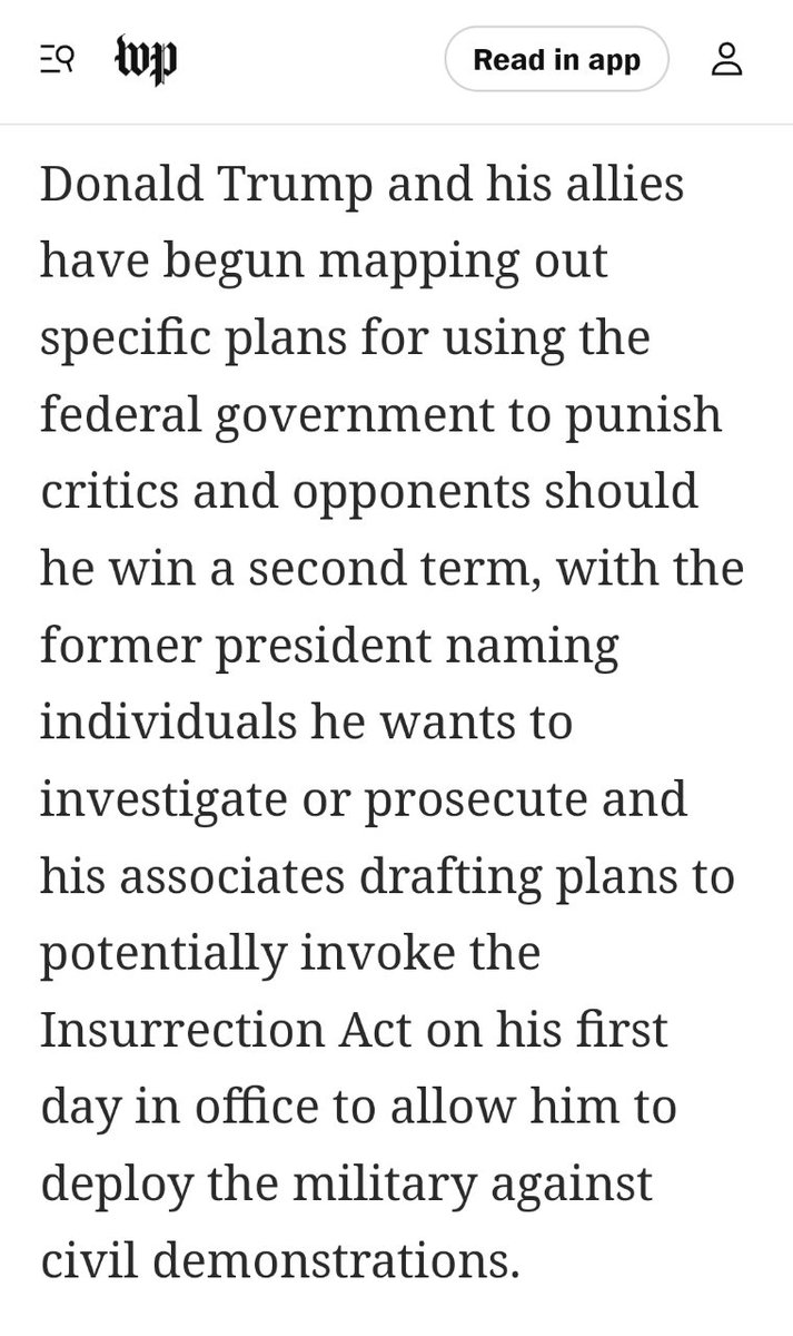 @MantaHunk @MicheleaudreyB This is terrifying
washingtonpost.com/politics/2023/…
Trump and allies plot revenge, Justice Department control in a second term