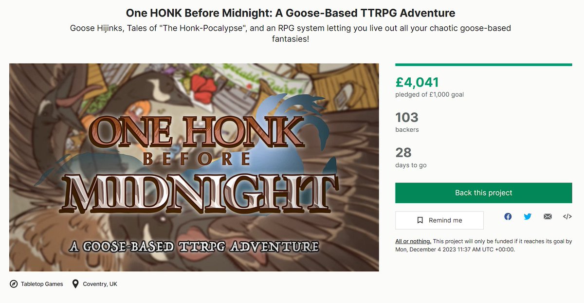 Jackaphobia's tweet image. We have gotten £4000+ in funding and 100+ backers within the first 48 hours of launching! Can't wait for everyone to get honk crazy with this TTRPG! @Kickstarter 
kickstarter.com/projects/adven…