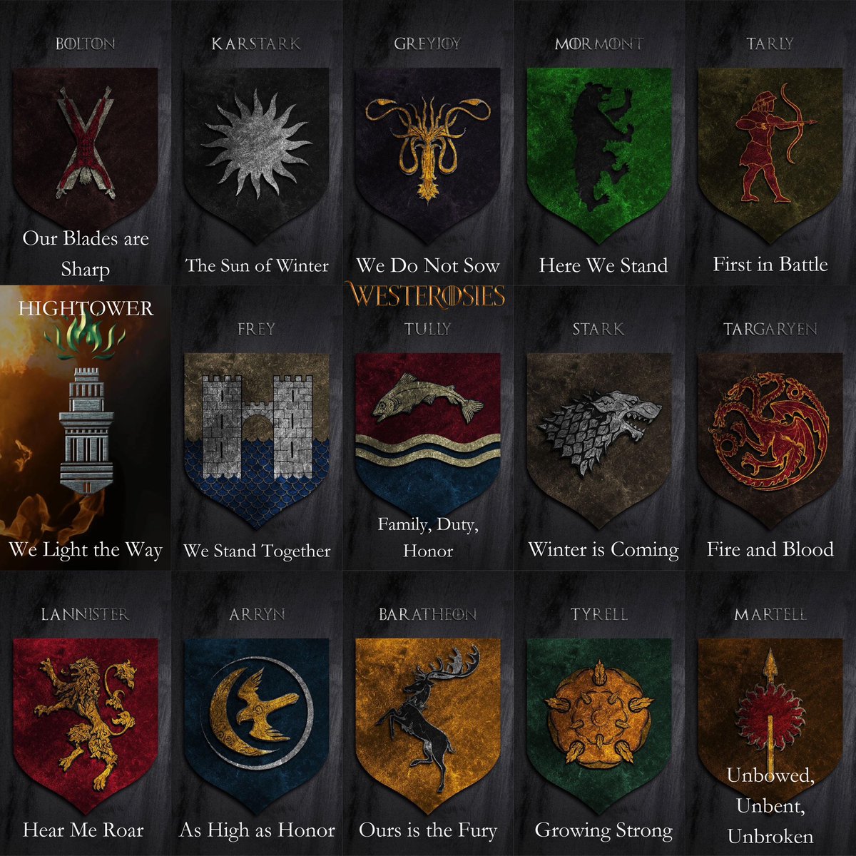westerosies's tweet photo. Which House words and sigil are your favourite in Game of Thrones? https://t.co/XDMOF9wzfI