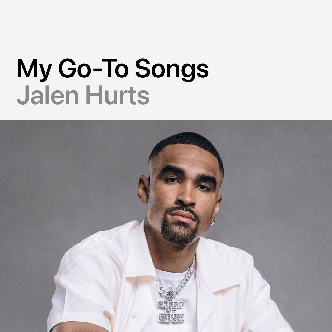 .@JalenHurts handpicks a selection of songs he listens to during training camp, warming up, in the car, locker room or studying film. Explore his go-to songs exclusively on Apple Music. apple.co/JalenHurts