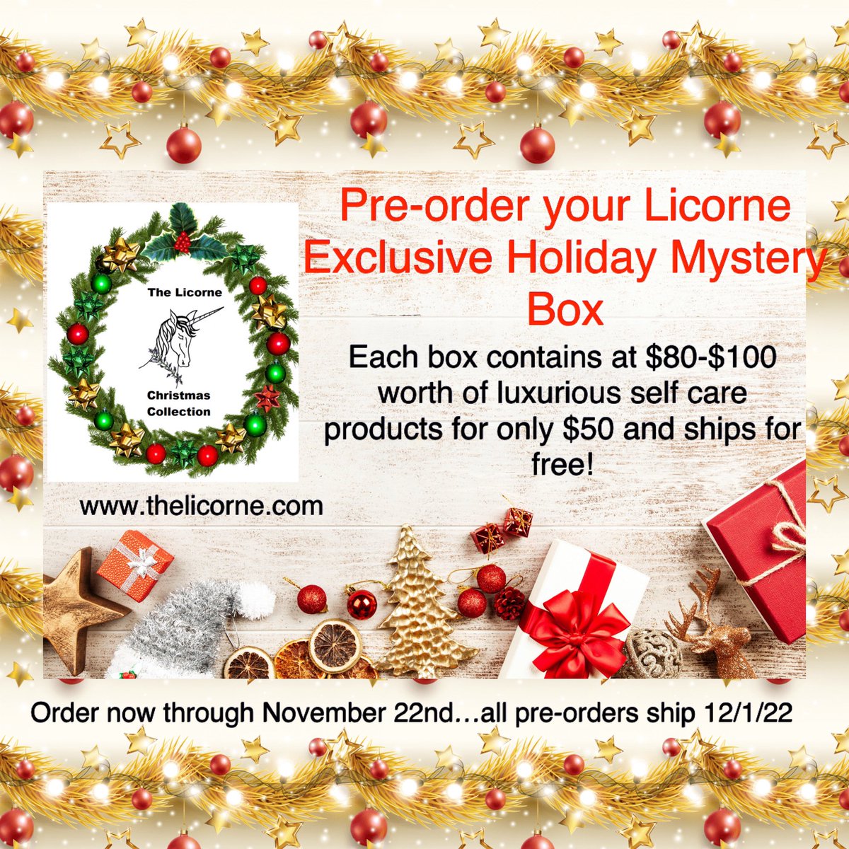 The Holiday Mystery Box is back for 2023!  Click thelicorne.com to order your mystery box today!  Get at least $80 of fabulous Licorne products for only $50!  Use code POHMB2023 for free shipping.