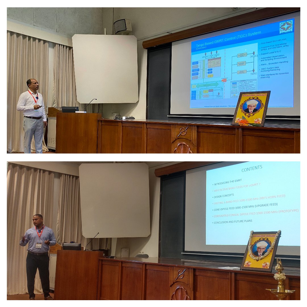 NCRA_Outreach's tweet photo. Six #GMRT staff members attended the Modern Engineering Trends in Astronomy (#META2023) conference, held from Nov 1-4 at @RRI_Bangalore. They delivered talks on various aspects of the ongoing work on the #uGMRT's frontend, backend & telemetry systems.
@KaushalBuch2
@DAEIndia https://t.co/2eNnVlWHBT