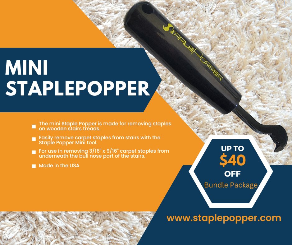 Make your stair project a breeze with the Staple Popper Mini! Get rid of those carpet staples under the bullnose of your stairs effortlessly. 📷📷

Visit us at staplepopper.com

#StaplePopperMini #HomeRenovation #Tools #CarpetStapleRemover #StairRenovation #HomeImprovement