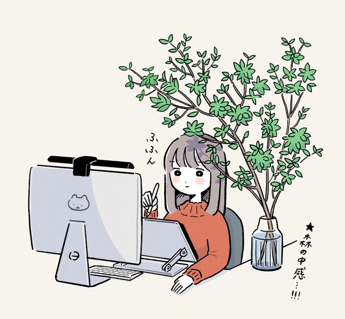 大きい枝ものをデスク横に置いて森の中にいる感じで作業するのが好き(再掲) 