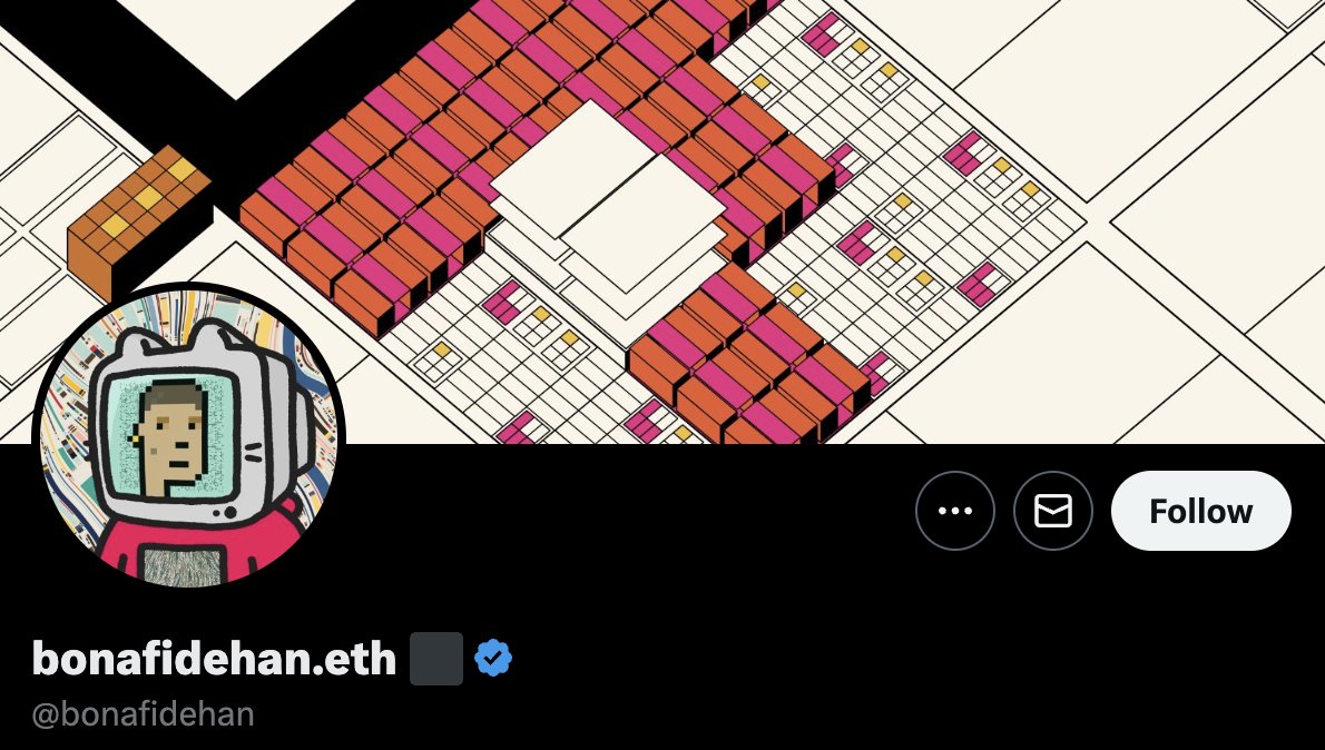 22/ - @bonafidehan

➬ Decentralization maximalist
➬ Founder of @0xDecaArt
➬ Proud member of @6529cap...