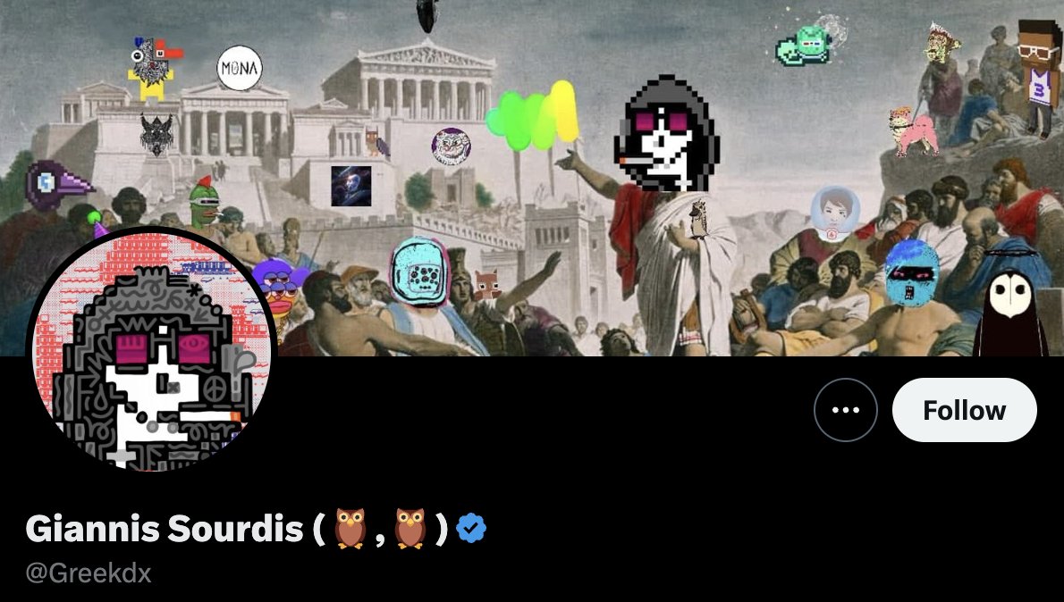 24/ - @Greekdx

➬ NFT hoarder/curator @MuseumOfNFTARt @NarcissusGLRY
➬ Co-founder of @AmplifyGlobal...