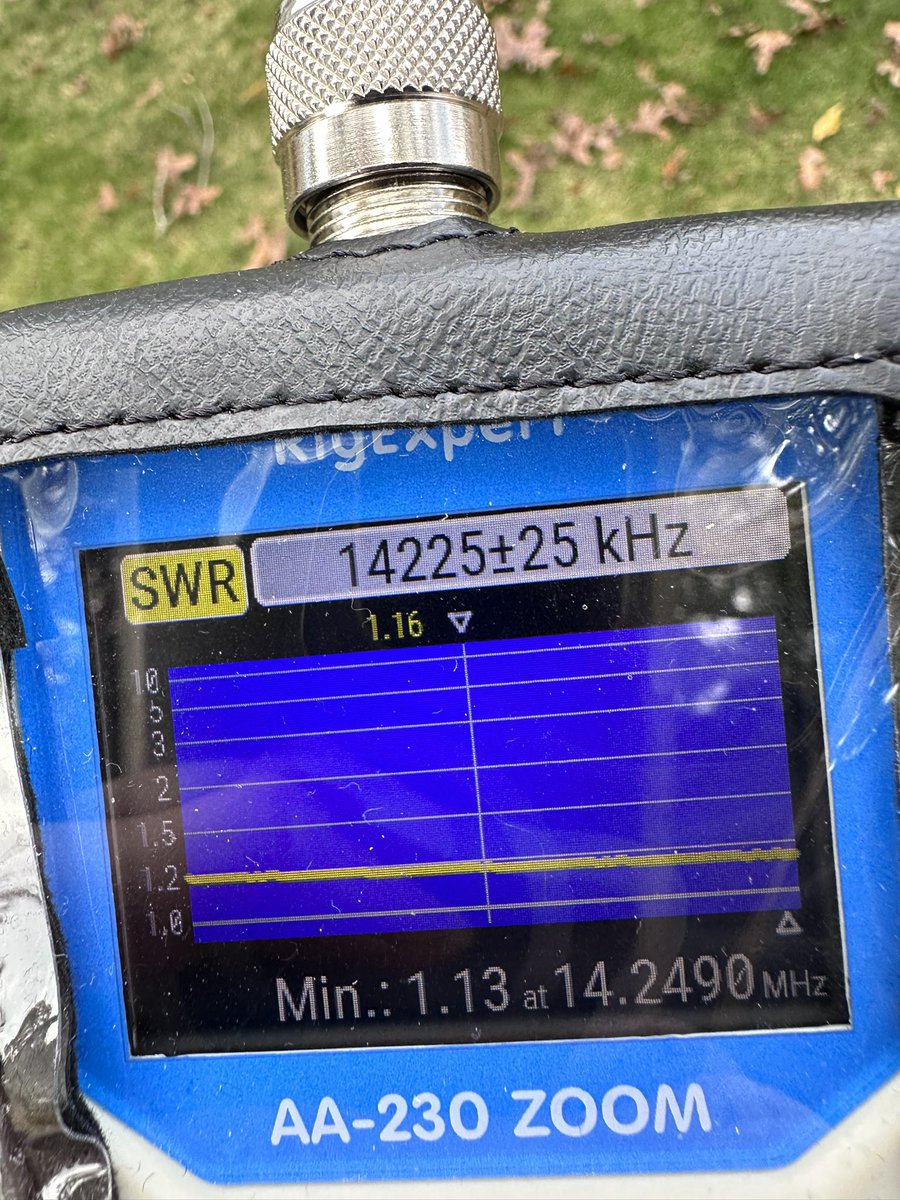k1prd's tweet photo. 20m half-wave dipole built. 1.16 SWR on 14.225. haven’t made any contacts yet, still need to do the final install. happy how it turned out. #hamradio #amateurradio #hamr #hf #dipole https://t.co/dUd5m9CKhX