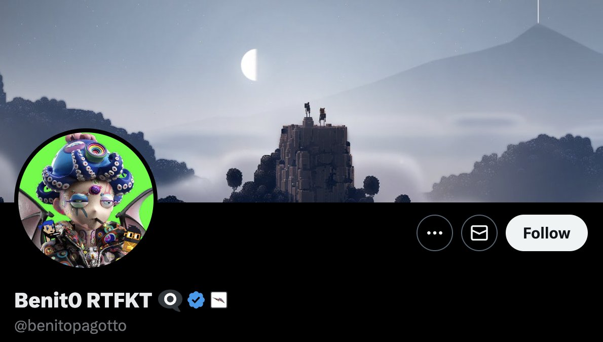 6/ - @benitopagotto

➬ Co-Founder @RTFKT (@nike)
➬ Member of @neon_dao

Benit0 is dedicated to revol...