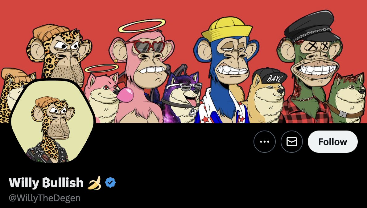 48/ - @WillyTheDegen

➬ Building @apetoonstudios
➬ Owner of 4 BAYC: 1907, 7016, 3124, 4655
➬ Receive...