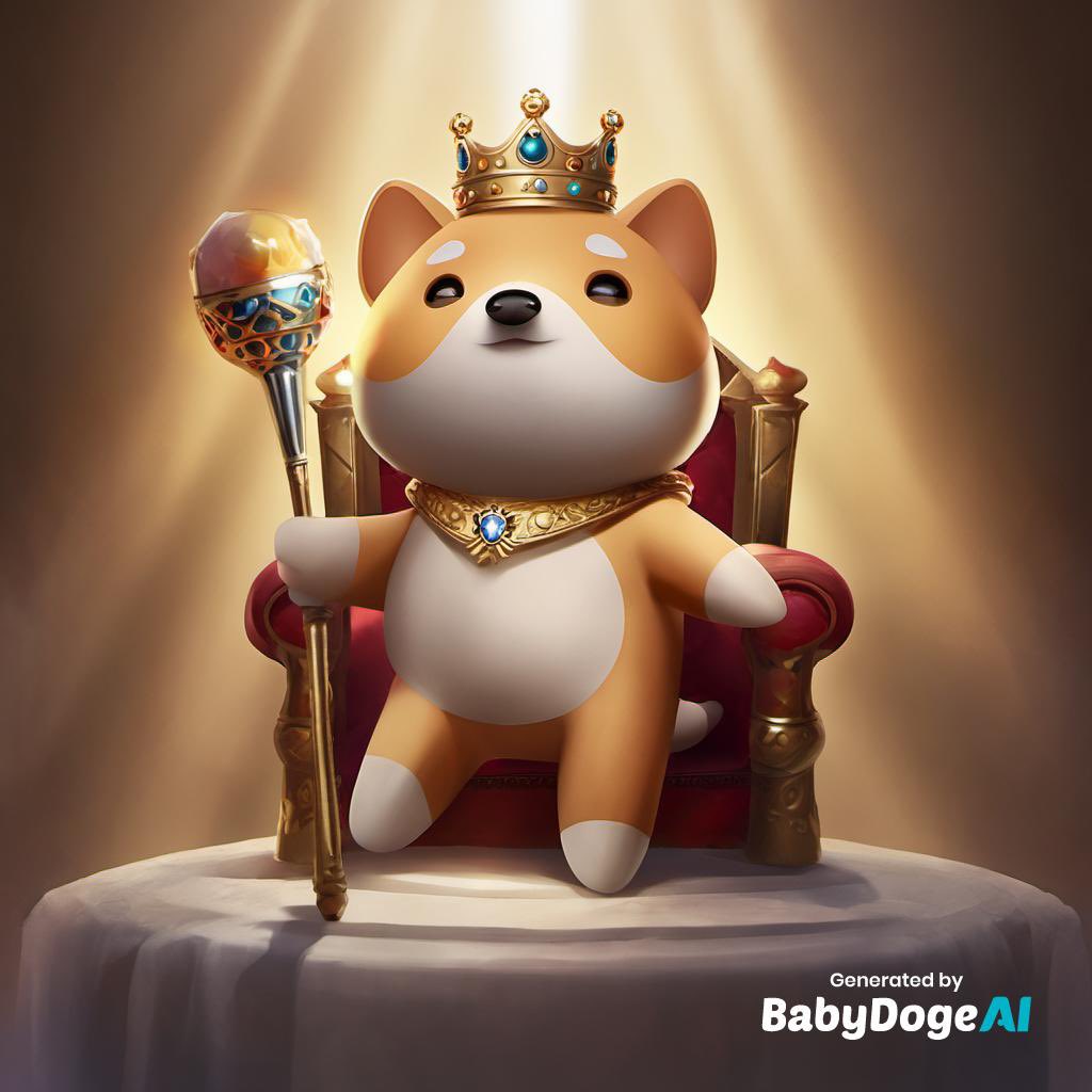 BabyDoge's tweet photo. “The painting of King BabyDoge holding a scepter and sitting on a throne of dazzling light”

Generated via https://t.co/WKfeRCYUlK https://t.co/6S5piiXwxr