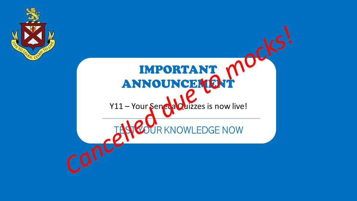 ByrchallScience's tweet photo. Year 11 we are giving you a break from your weekly seneca quizzes so that can focus your revision to where it is needed most. Don't forget that you can still use seneca to help you prepare for your physics mock on Thursday! @byrchall https://t.co/UYWTXv9hiK