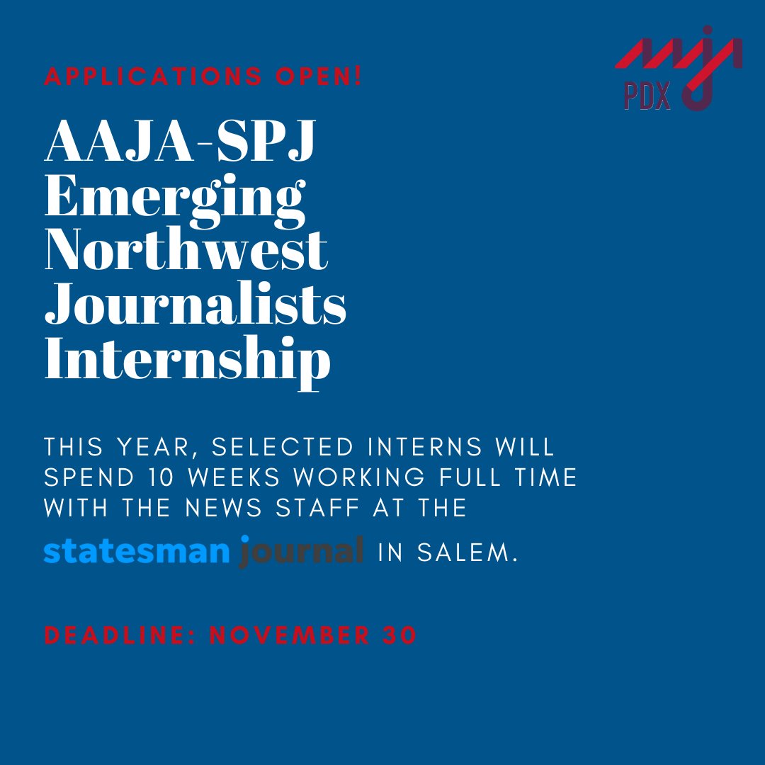 Applications for the AAJA-SPJ Emerging Northwest Journalists Internship are OPEN!

The internship provides opportunities for members of minority groups who are underrepresented in PNW newsrooms.

Learn more details and apply for the internship here: aaja-pdx.org/internship/