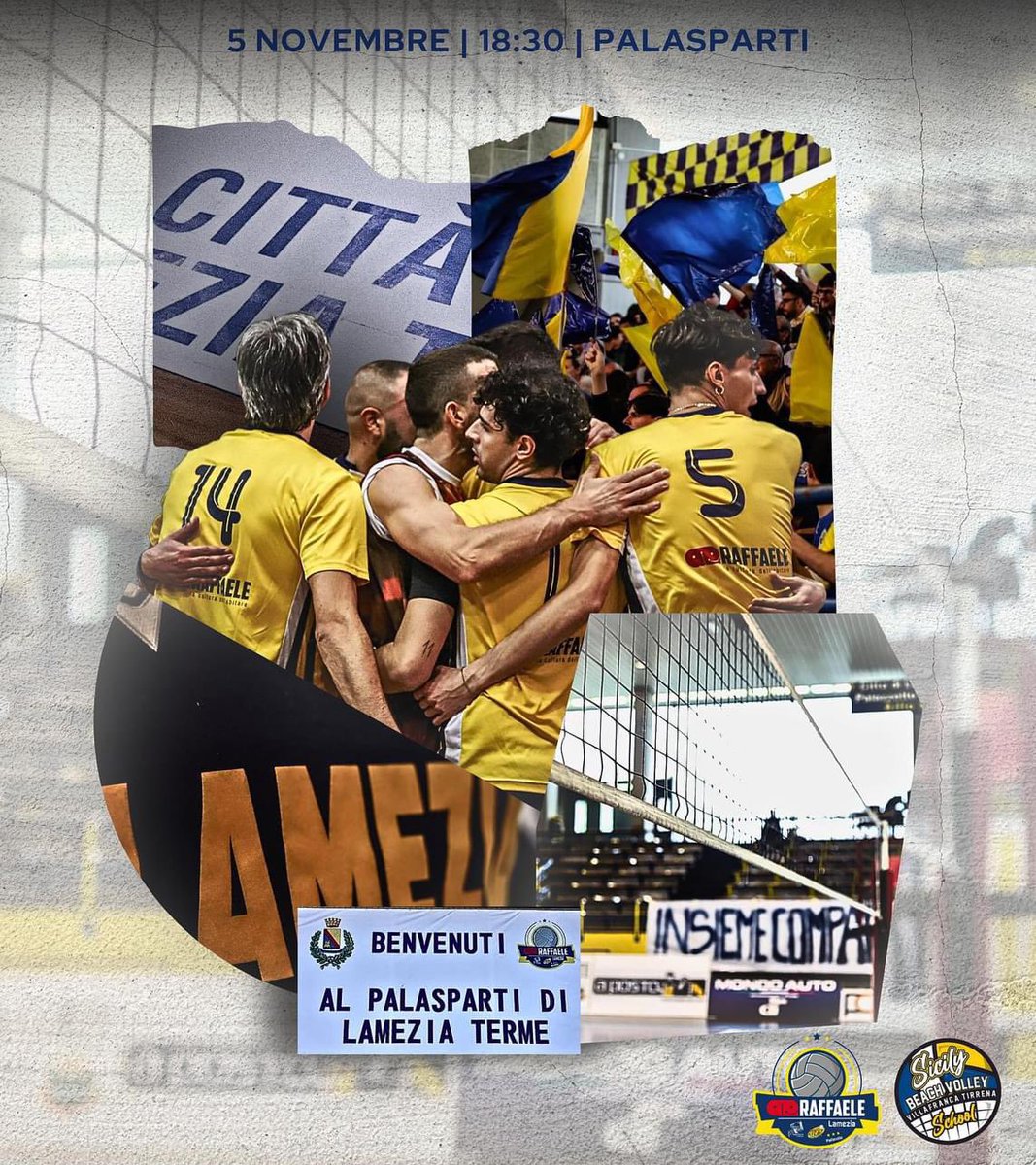 Raffaelevolley's tweet photo. Casa, con voi. 💛

Una città, #AlNostroFianco 💙

Vi aspettiamo, ore 18:30, al Palasparti. ✨

Con l’acquisto del biglietto della partita si parteciperà automaticamente all’estrazione per vincere la nuova maglia😍

#RaffaeleLamezia https://t.co/je3fpX2Zqj