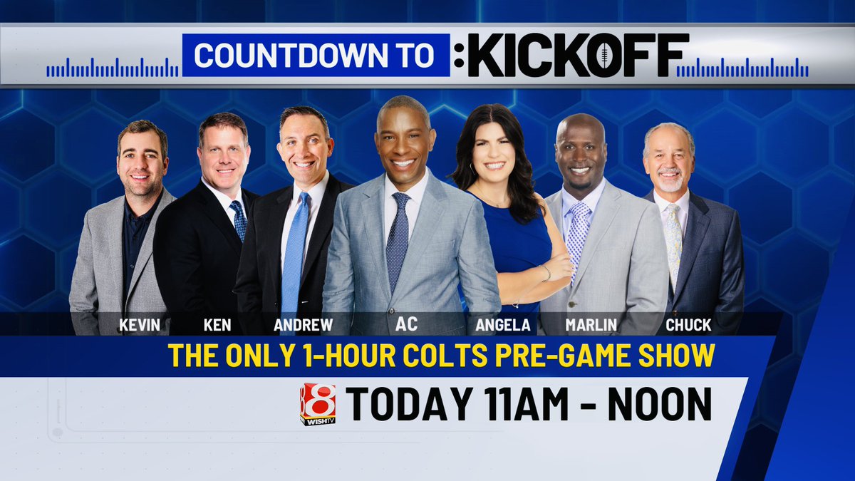 Andrew Chernoff - WISH-TV (@adchernoff) on Twitter photo .<a href="/Colts/">Indianapolis Colts</a> fans... Feeling recharged with that extra hour of sleep last night?
Join us for COUNTDOWN TO KICKOFF this morning on <a href="/WISH_TV/">Wish Tv</a>! 📺
-<a href="/ACwishtv/">Anthony Calhoun 📺</a> LIVE in Charlotte
-<a href="/kendilger/">Ken Dilger</a> and <a href="/KBowen1070/">Kevin Bowen</a> break down today's game
-<a href="/ChuckPaganoNFL/">Chuck Pagano</a> checks in
We'll see you at 11 am! .<a href="/Colts/">Indianapolis Colts</a> fans... Feeling recharged with that extra hour of sleep last night?
Join us for COUNTDOWN TO KICKOFF this morning on <a href="/WISH_TV/">Wish Tv</a>! 📺
-<a href="/ACwishtv/">Anthony Calhoun 📺</a> LIVE in Charlotte
-<a href="/kendilger/">Ken Dilger</a> and <a href="/KBowen1070/">Kevin Bowen</a> break down today's game
-<a href="/ChuckPaganoNFL/">Chuck Pagano</a> checks in
We'll see you at 11 am!