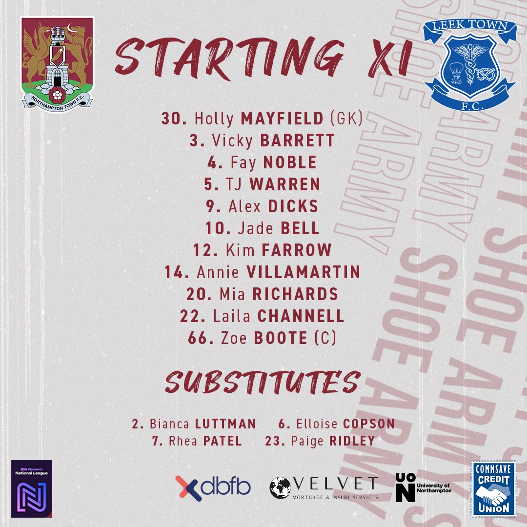 📋 This afternoon’s Cobblers teamsheet. #ShoeArmy 👞