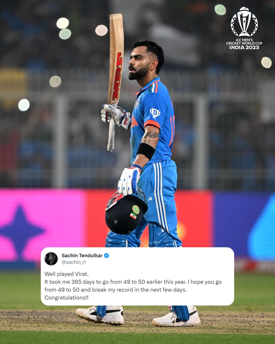 cricketworldcup's tweet photo. From one Master to another 🤝

#CWC23 https://t.co/ezCXOJuJhh