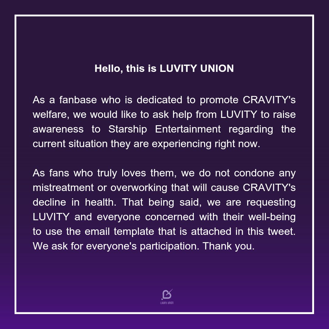 LuvityUnion's tweet photo. [NOTICE]

Calling all LUVITY. Please use this template to email SSE.

🖇️ https://t.co/6AOMABPx3F https://t.co/Pr1fSufx9d