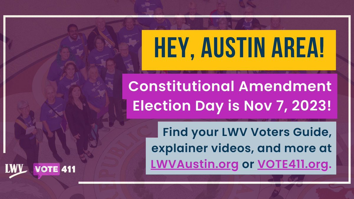 lwvATX's tweet photo. LWV uses plain language to explain what is on your ballot.
We make it easy to vote.
https://t.co/pij28n2kns or https://t.co/9nzfq9xO0Z. 
#LWV  #Vote411 #voteaustin #vote #votecentraltexas #texasvote #votingmatters #getoutthevote #GOTV #GOTVTexas #TxLege #womenarevoting https://t.co/b5FSXYDn1R