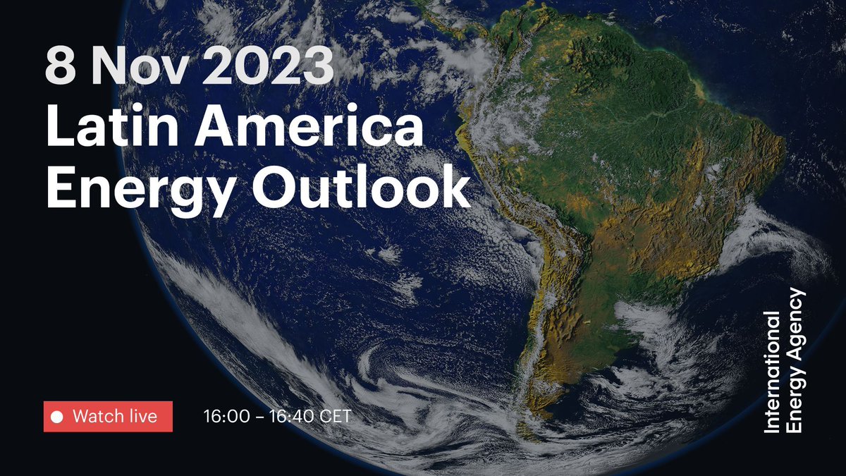 IEA's tweet photo. Latin America Energy Outlook comes out on 8 Nov!
It explores how the region can build on its strengths in clean electricity & other areas to meet energy security & climate goals, while expanding its role in the global energy system
Watch the LIVE launch: https://t.co/bzqtFuOpe1 https://t.co/S9PtkWaWtM