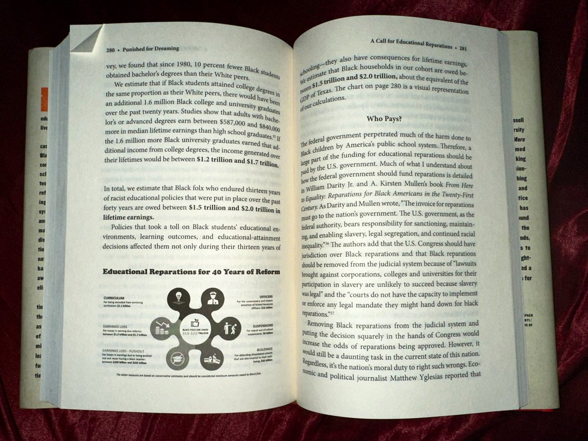 “Educational reparations are more than compensation for harm; it’s the process of accountability, truth-telling, cessation, collective healing, and transformation.” - @BLoveSoulPower #PunishedForDreaming #HowSchoolReformHarmsBlackChildrenAndHowWeHeal