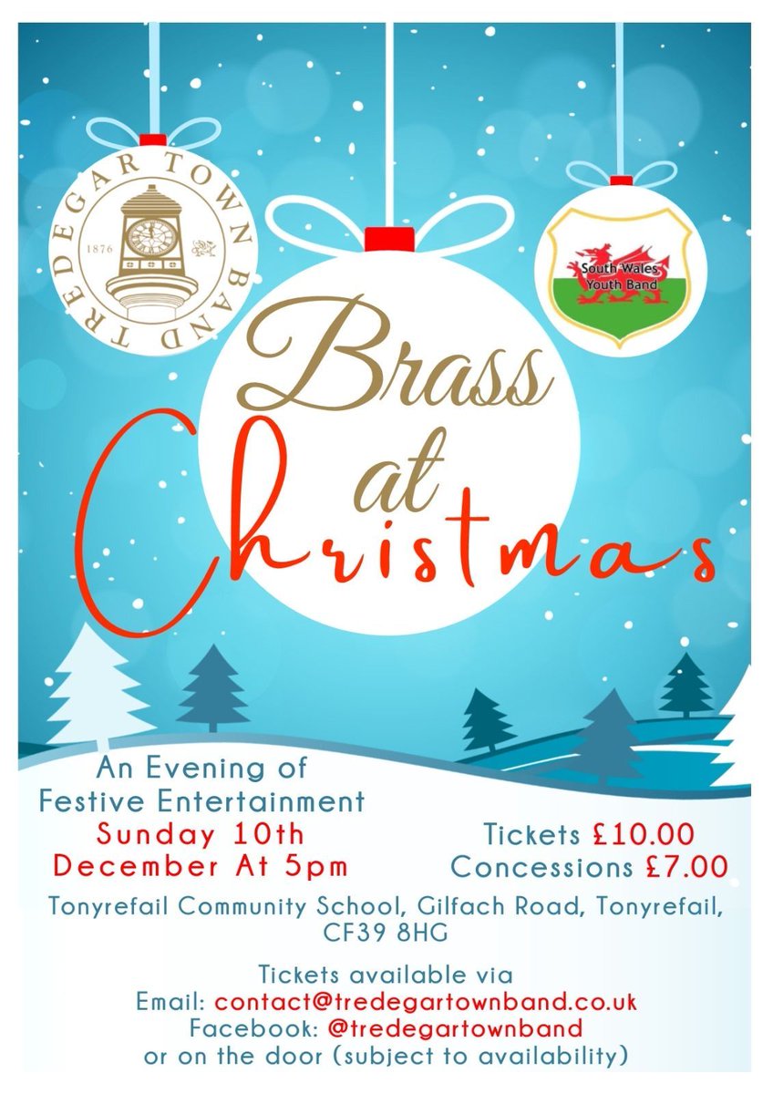 🎄BRASS AT CHRISTMAS🎄

Join us for an evening of festive entertainment alongside South Wales Youth Band on 10th December!

📍 Tonyrefail Community School
🗓️ 10th December
⏰ 5pm

🎟️ For tickets, drop us a DM over on our Facebook page, or send us an email!
